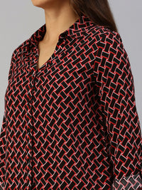 De Moza Women Printed Shirt Black & Red