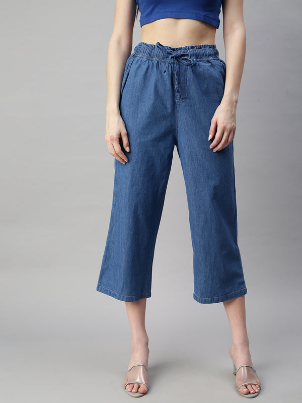 Ladies Crop Palazzo Mid Blue - De Moza