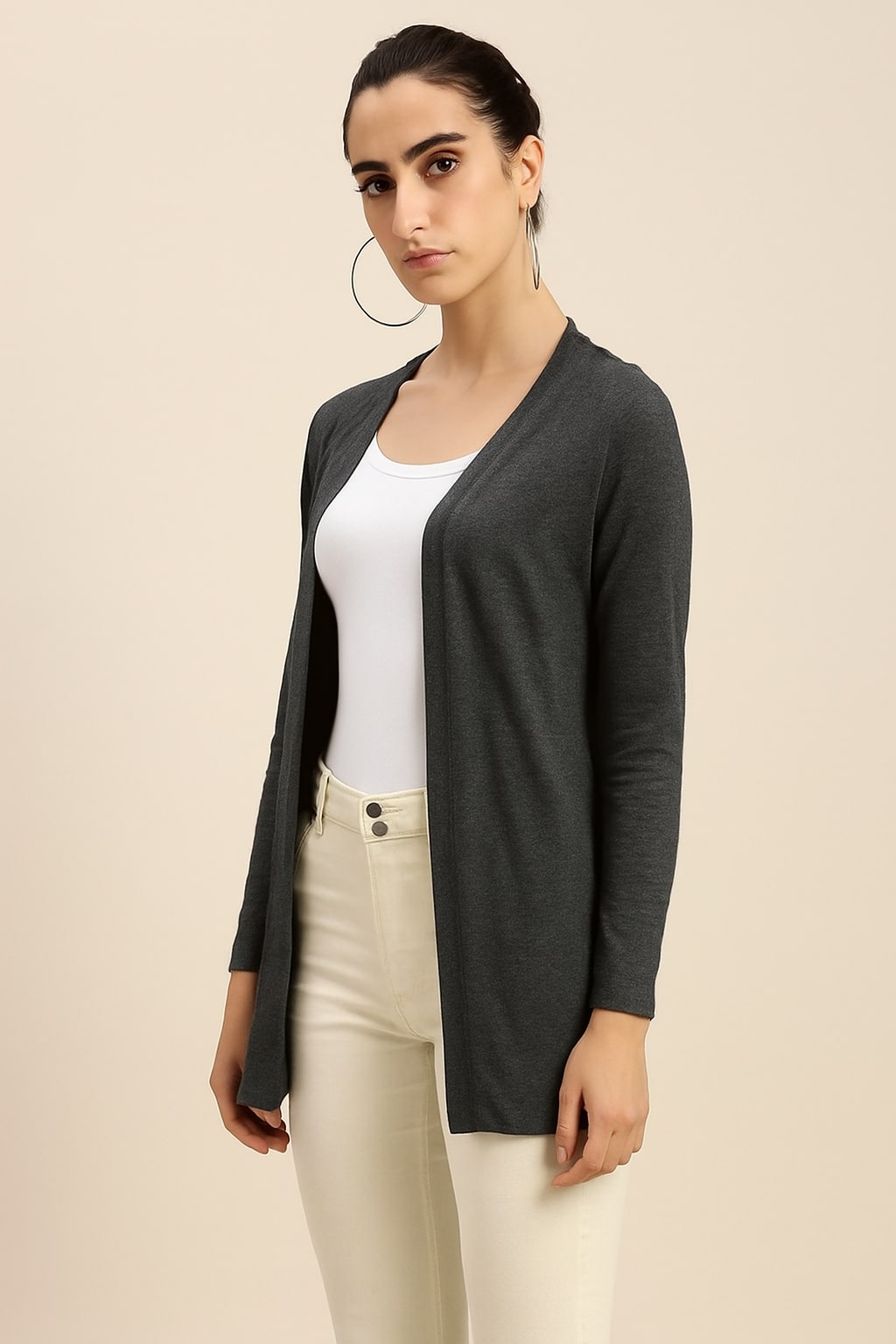 Ladies Long Length Shrug Anthra Melange