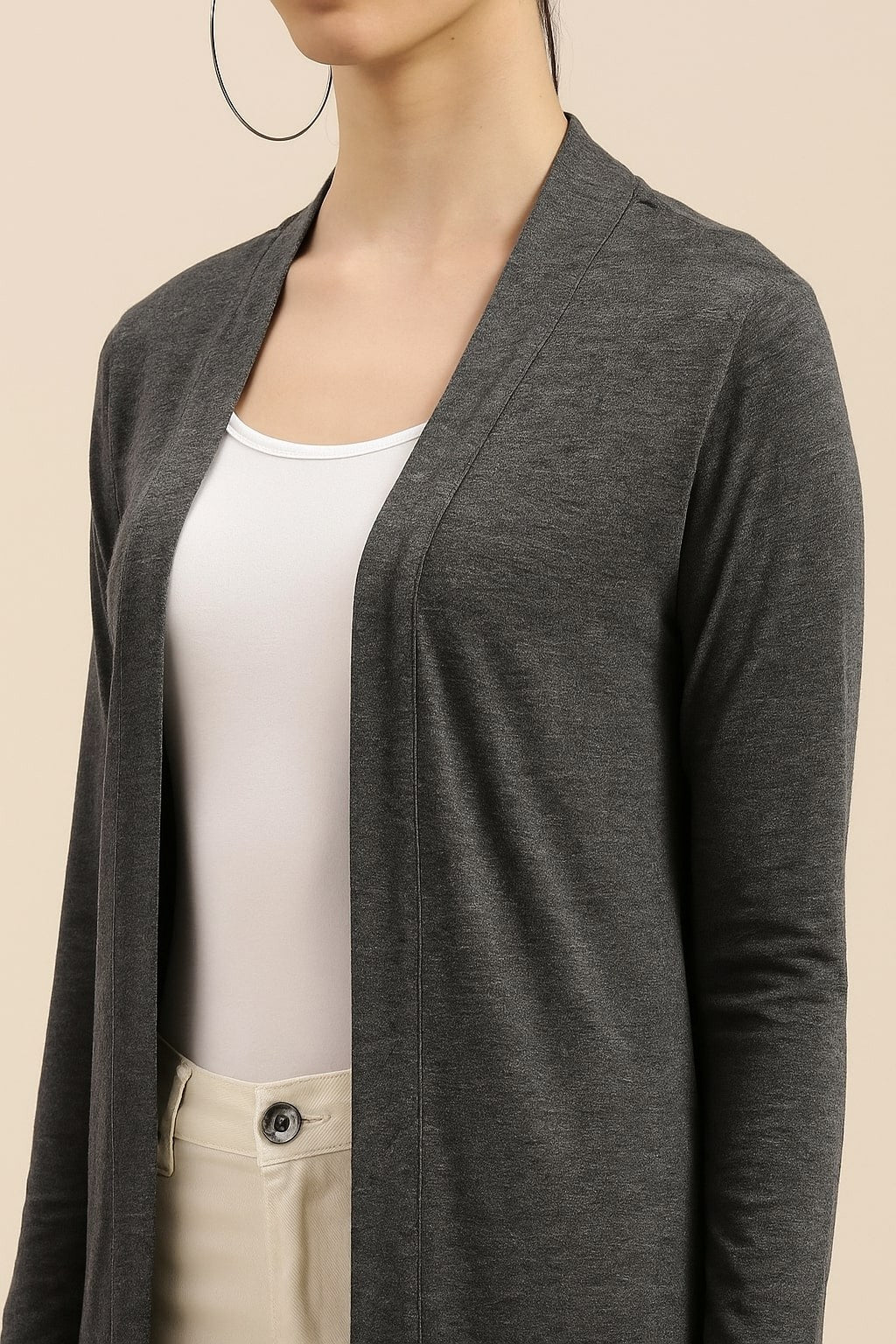 Ladies Long Length Shrug Anthra Melange