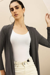 Ladies Long Length Shrug Anthra Melange