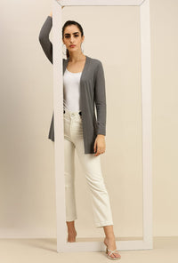 Ladies Long Length Shrug Anthra Melange