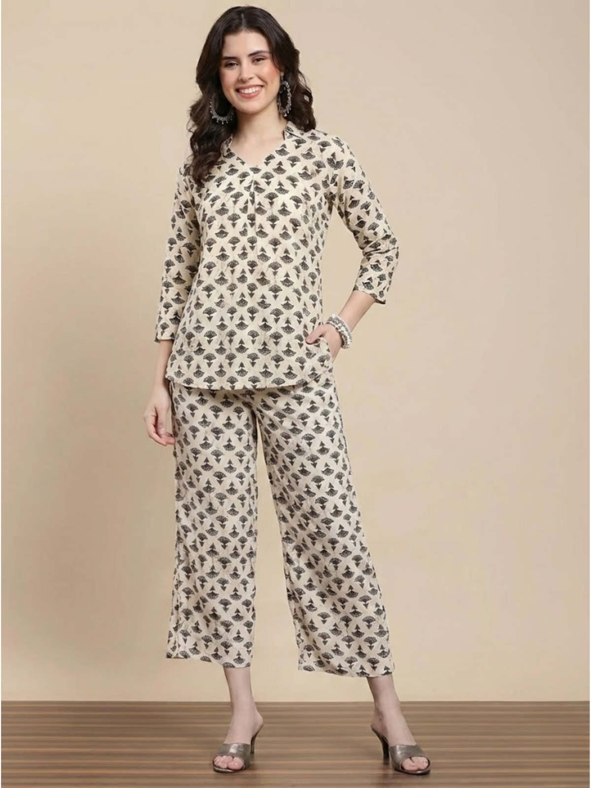 De Moza Women The Naaz Set (Top & Palazzo) - Offwhite