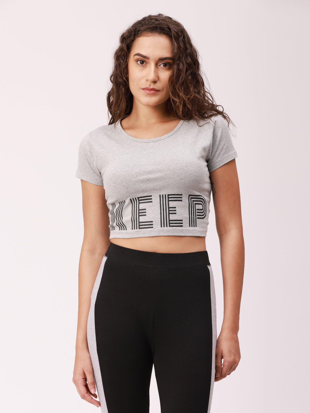 De Moza Ladies Active wear Crop Top Grey Melange