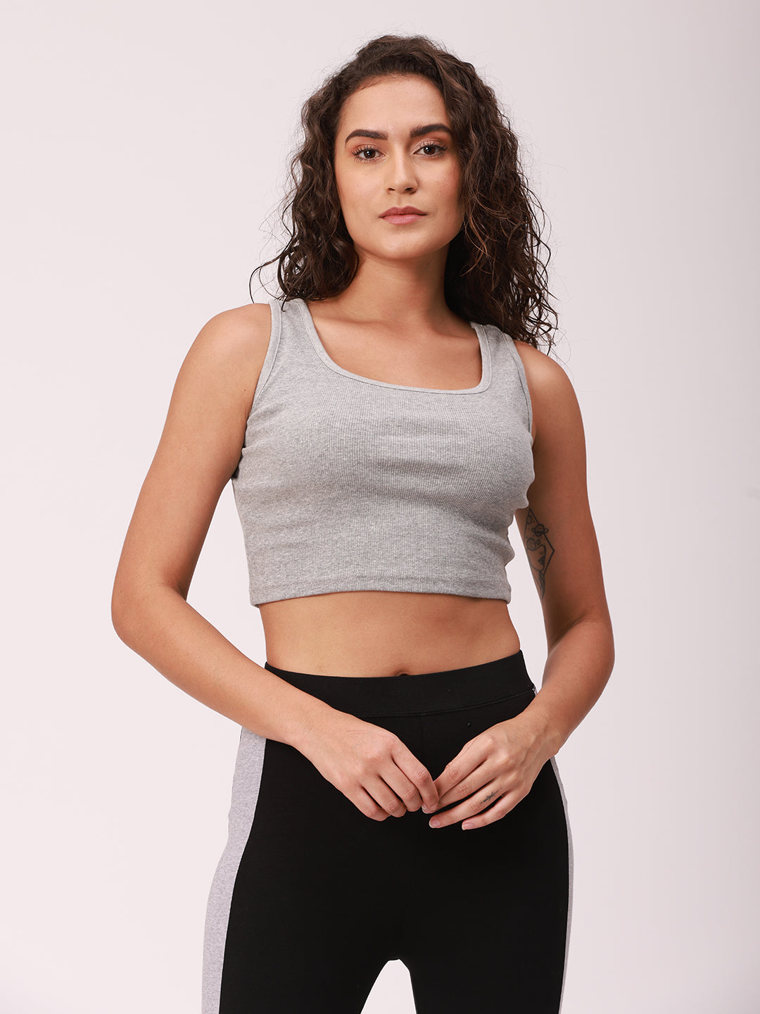 De Moza Ladies Rib Crop Top Grey