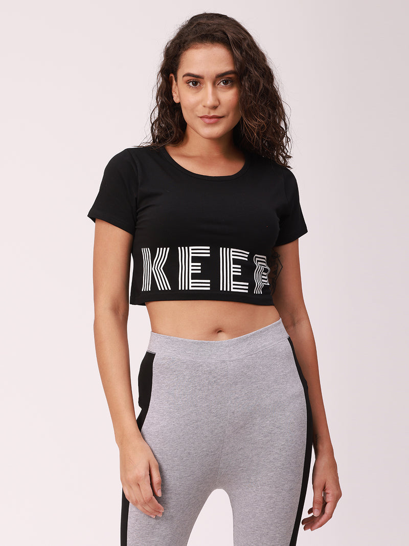 De Moza Ladies Active Wear Crop Top Black