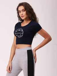 De Moza Ladies Printed Crop Top Navy