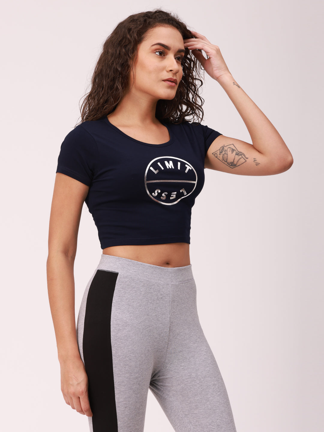 De Moza Ladies Printed Crop Top Navy