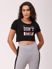 De Moza Ladies Printed Crop Top Black