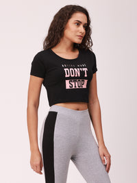 De Moza Ladies Printed Crop Top Black