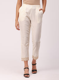 De Moza Women's Cigarette Pant Offwhite