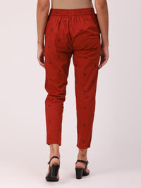 De Moza Womens Cigarette De Moza Women's Cigarette Pant MaroonYarn Dyed Cotton Maroon - De Moza