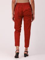 De Moza Womens Cigarette De Moza Women's Cigarette Pant MaroonYarn Dyed Cotton Maroon - De Moza