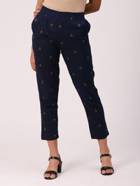 De Moza Women's Cigarette Pant Navy Blue