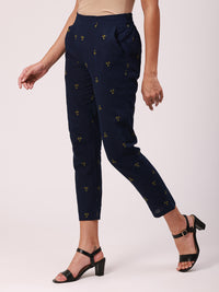 De Moza Women's Cigarette Pant Navy Blue