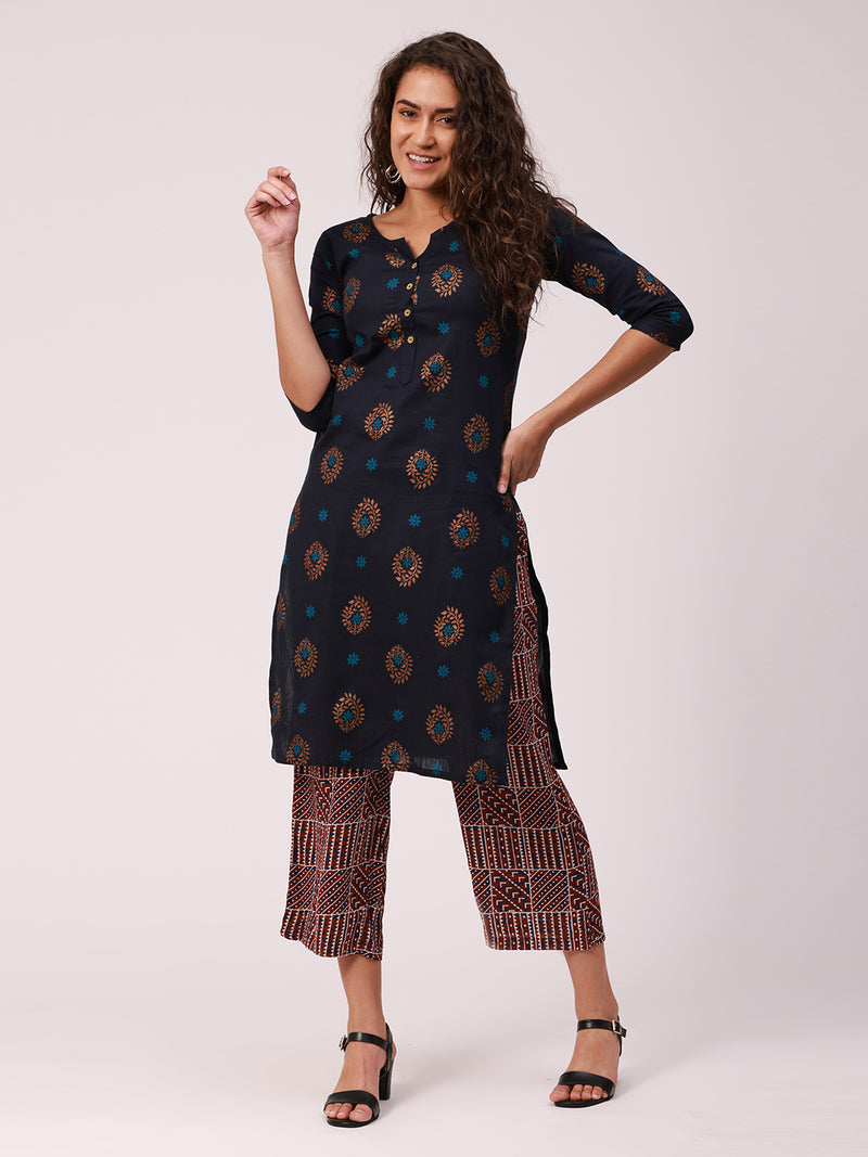 De Moza Ladies Printed Palazzo Maroon