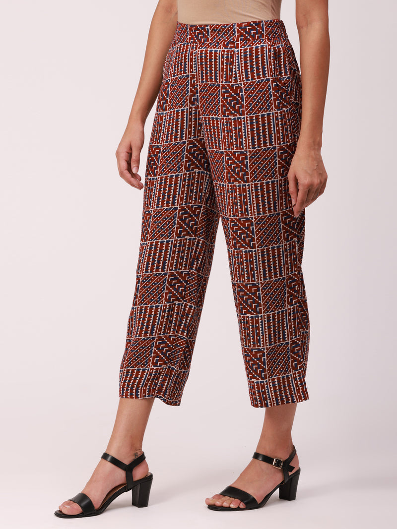 De Moza Ladies Printed Palazzo Maroon