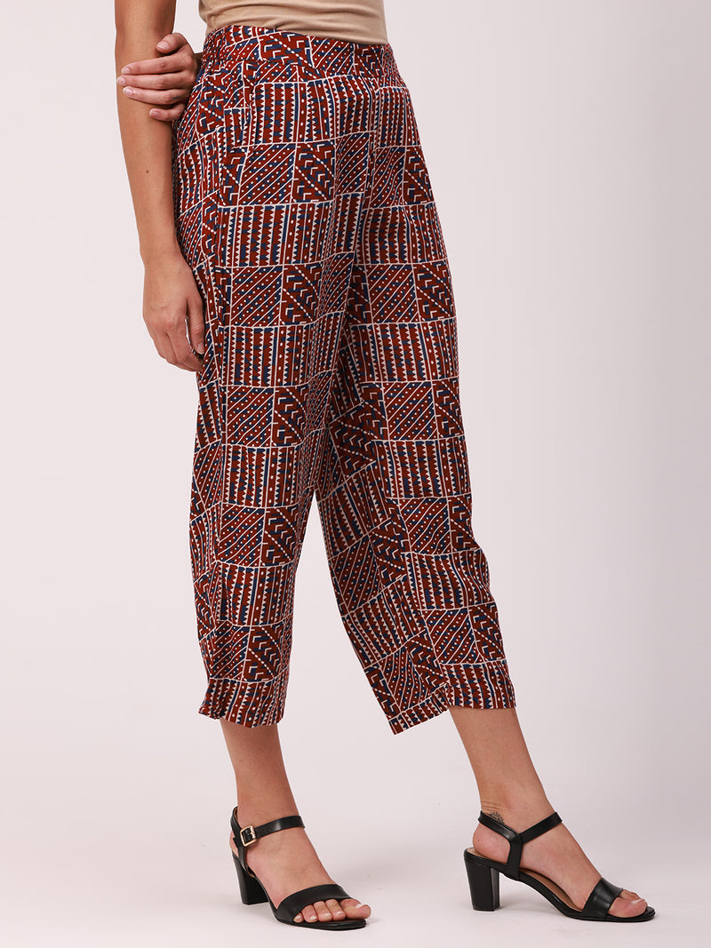 De Moza Ladies Printed Palazzo Maroon