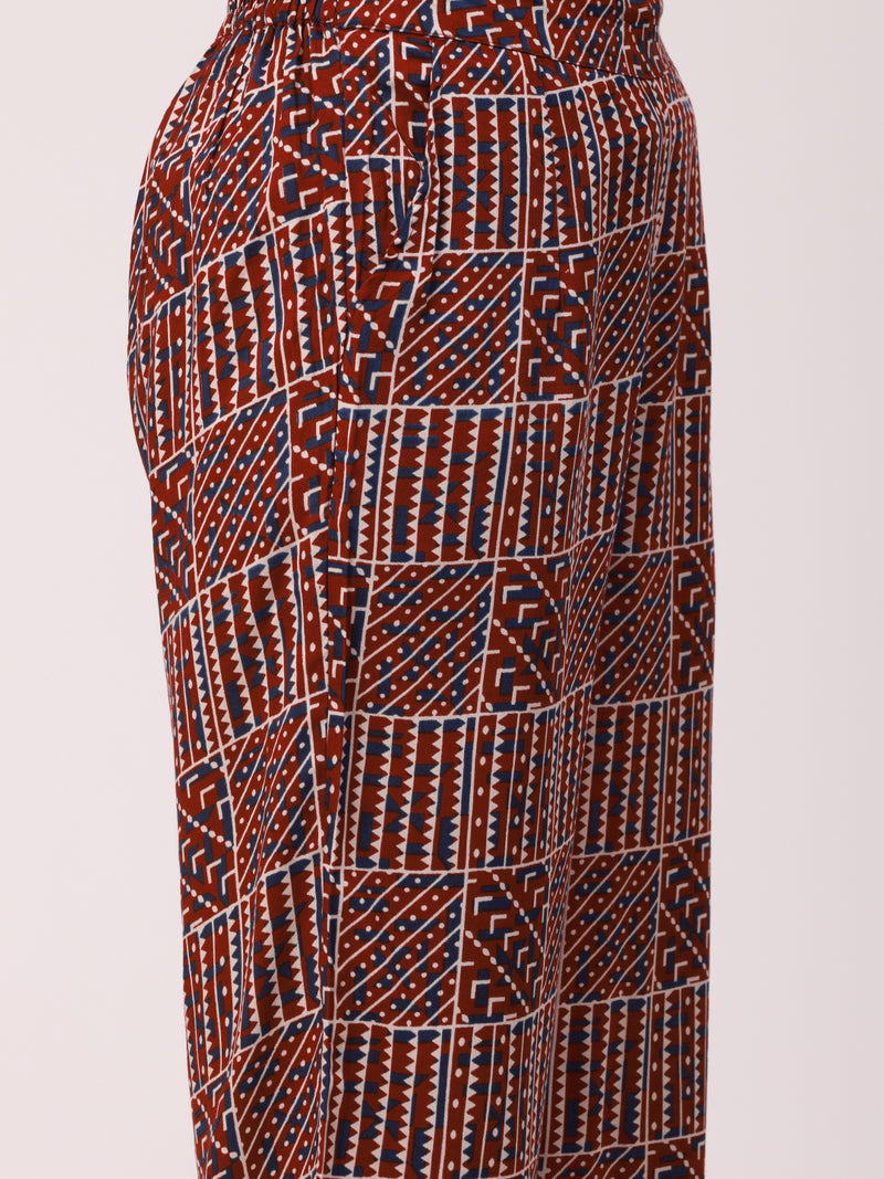 De Moza Ladies Printed Palazzo Maroon