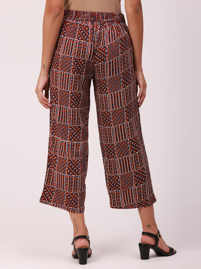 De Moza Ladies Printed Palazzo Maroon
