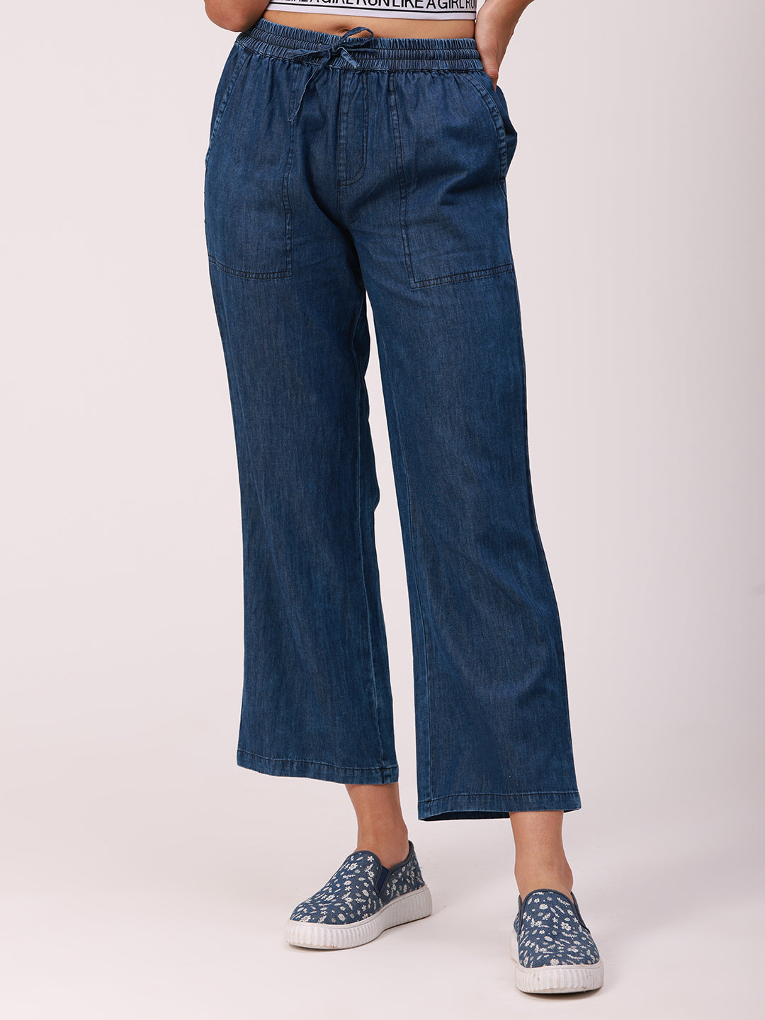 De Moza Ladies Straight Pant Mid Blue