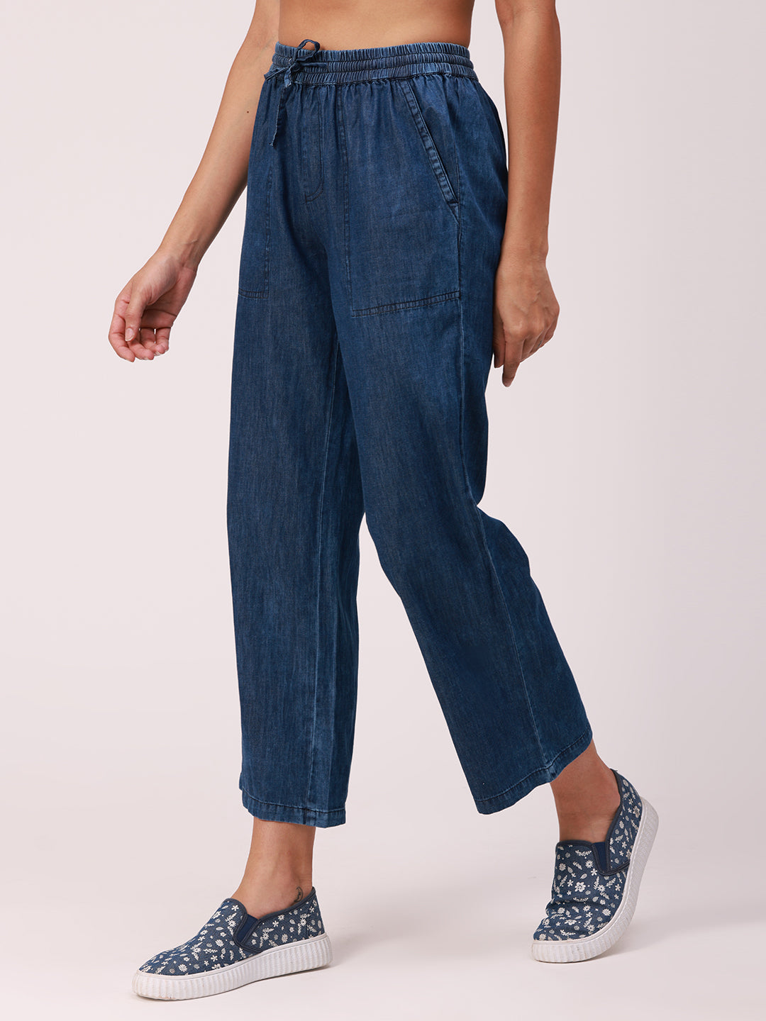 De Moza Ladies Straight Pant Mid Blue