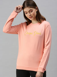 De Moza Women's Printed Sweatshirt Peach