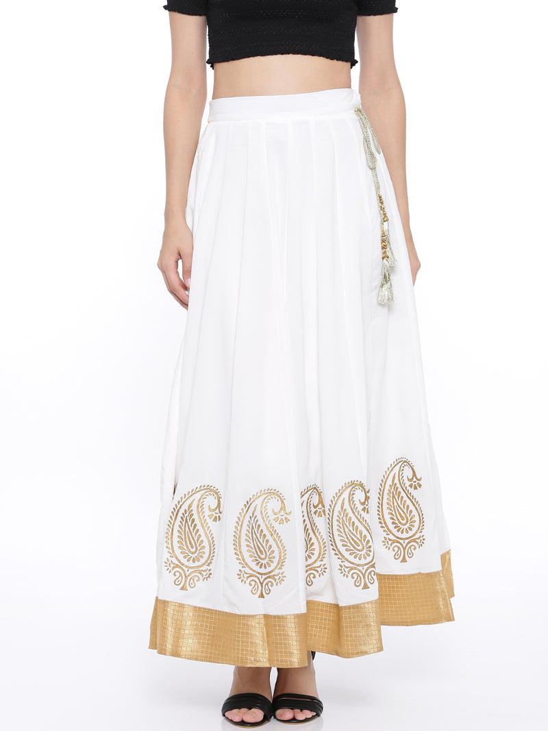 De Moza Ladies White Skirt with Gold Print - De Moza (1520563552319)