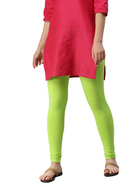 De Moza Ladies Leggings Ankle Length Solid Cotton Leaf Green - De Moza