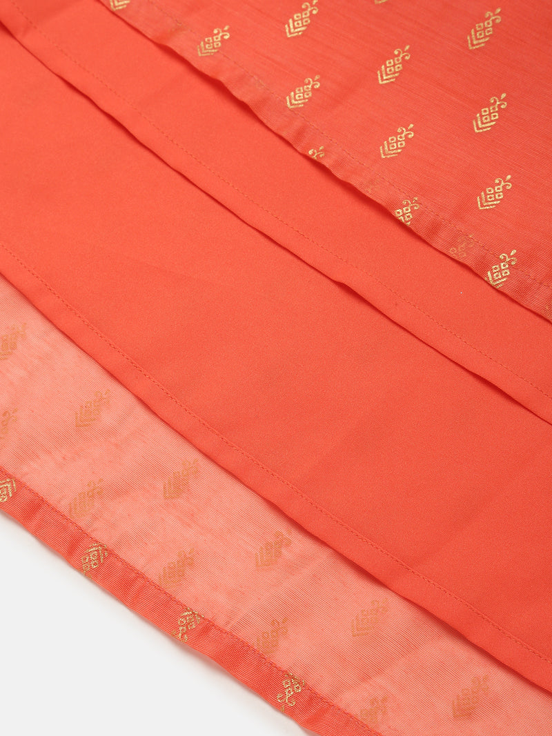 Pipin Girls Printed Lehanga Set Dark Coral