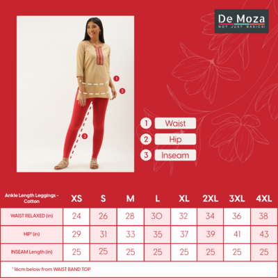 De Moza Ladies Ankle Length Leggings Solid Cotton Skin - De Moza