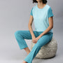 De Moza Ladies Printed Pyjama Set Pagoda Blue