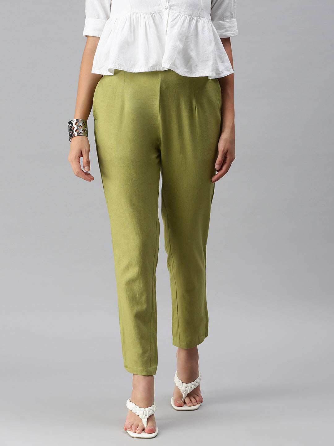 De Moza Women's Cigarette Pant Lemon Green