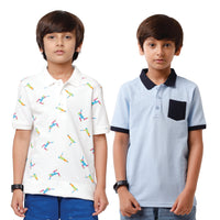 Pack of 2 Pipin Boys T-shirt Offwhite & Blue Melange