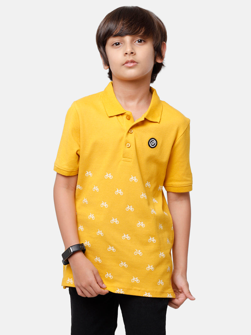 Kids - Boys Printed Half Sleeve T-Shirt Spicy Mustard