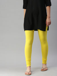 De Moza Women's Premium Churidhar Leggings Solid Cotton Lemon Yellow - De Moza (6679540826175)