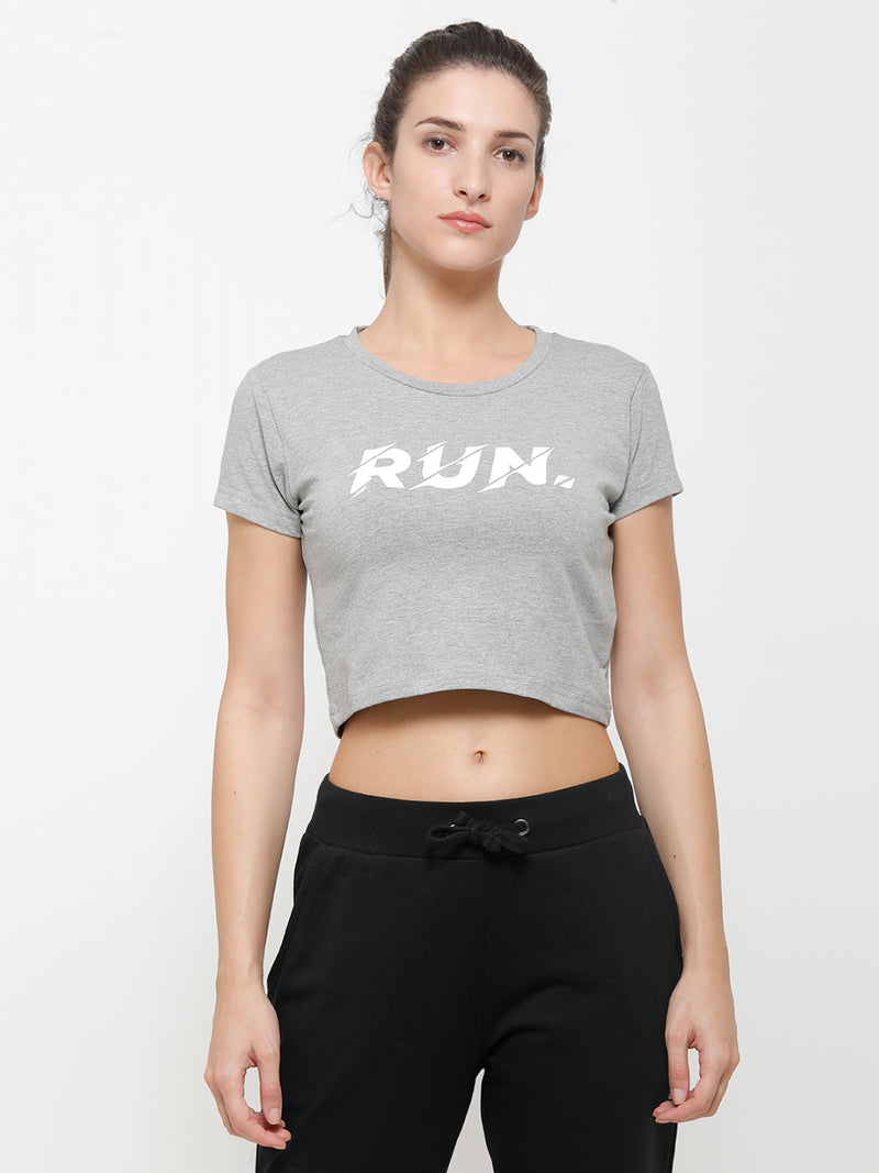 Ladies Active Crop Top Grey Melange