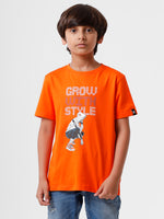 Kids - Boys Printed Half Sleeve T-Shirt Dark Orange