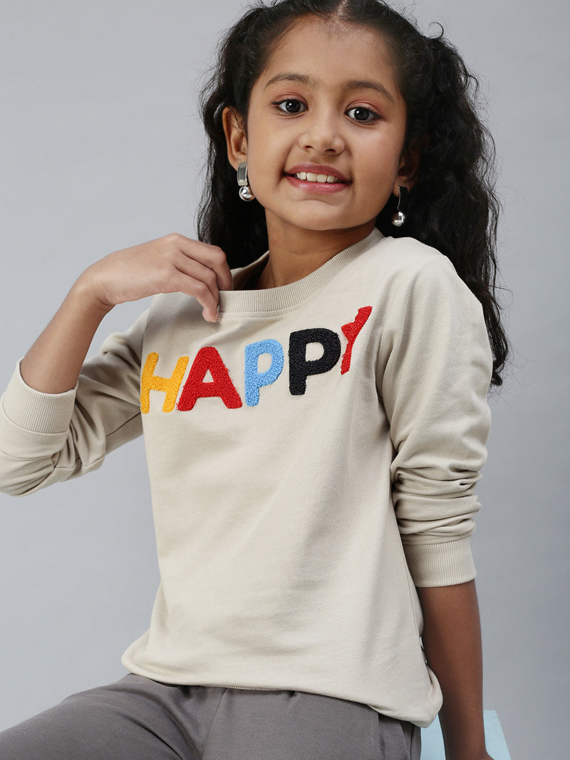 PIPIN Girls Printed Sweatshirt Oat Melange