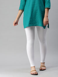 De Moza Women's Premium Ankle Length Leggings Solid Cotton White - De Moza (6679540400191)