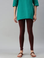 De Moza Ladies Ankle Length Leggings Solid Cotton Coffee Brown - De Moza