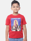 Kids - Boys Printed Half Sleeve T-Shirt Red