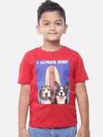 Kids - Boys Printed Half Sleeve T-Shirt Red