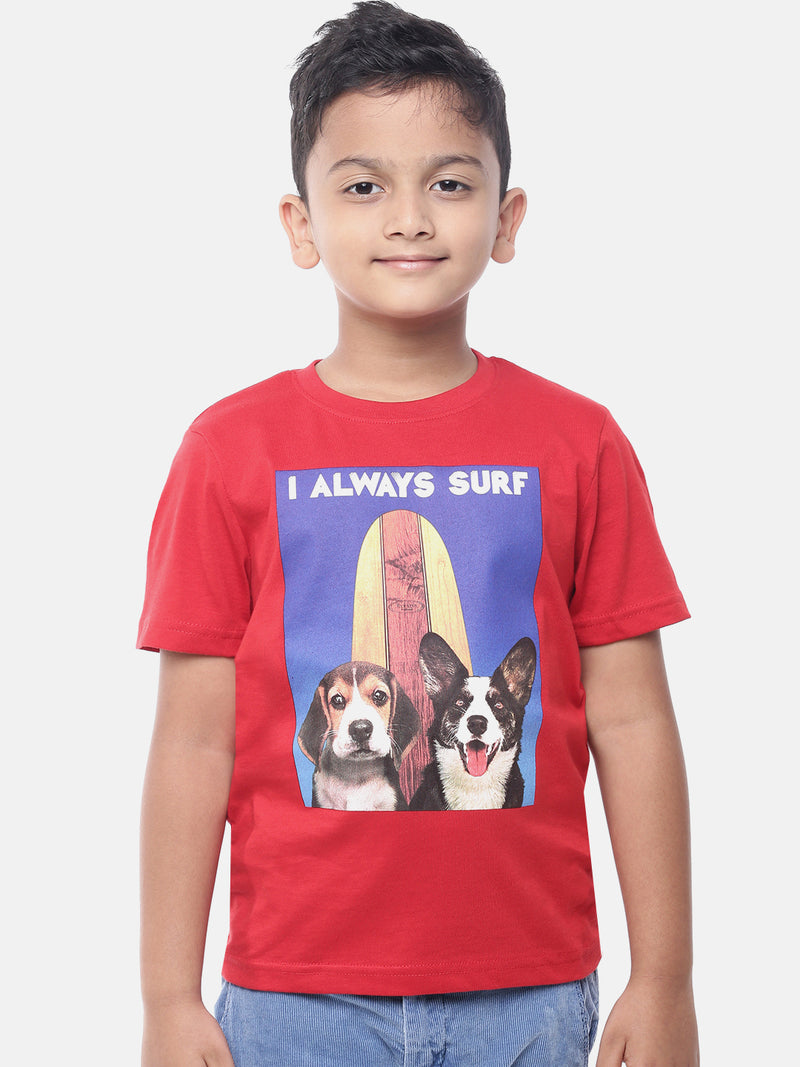 Kids - Boys Printed Half Sleeve T-Shirt Red