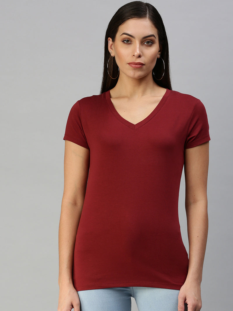 De Moza Women's Half Sleeve Top Maroon