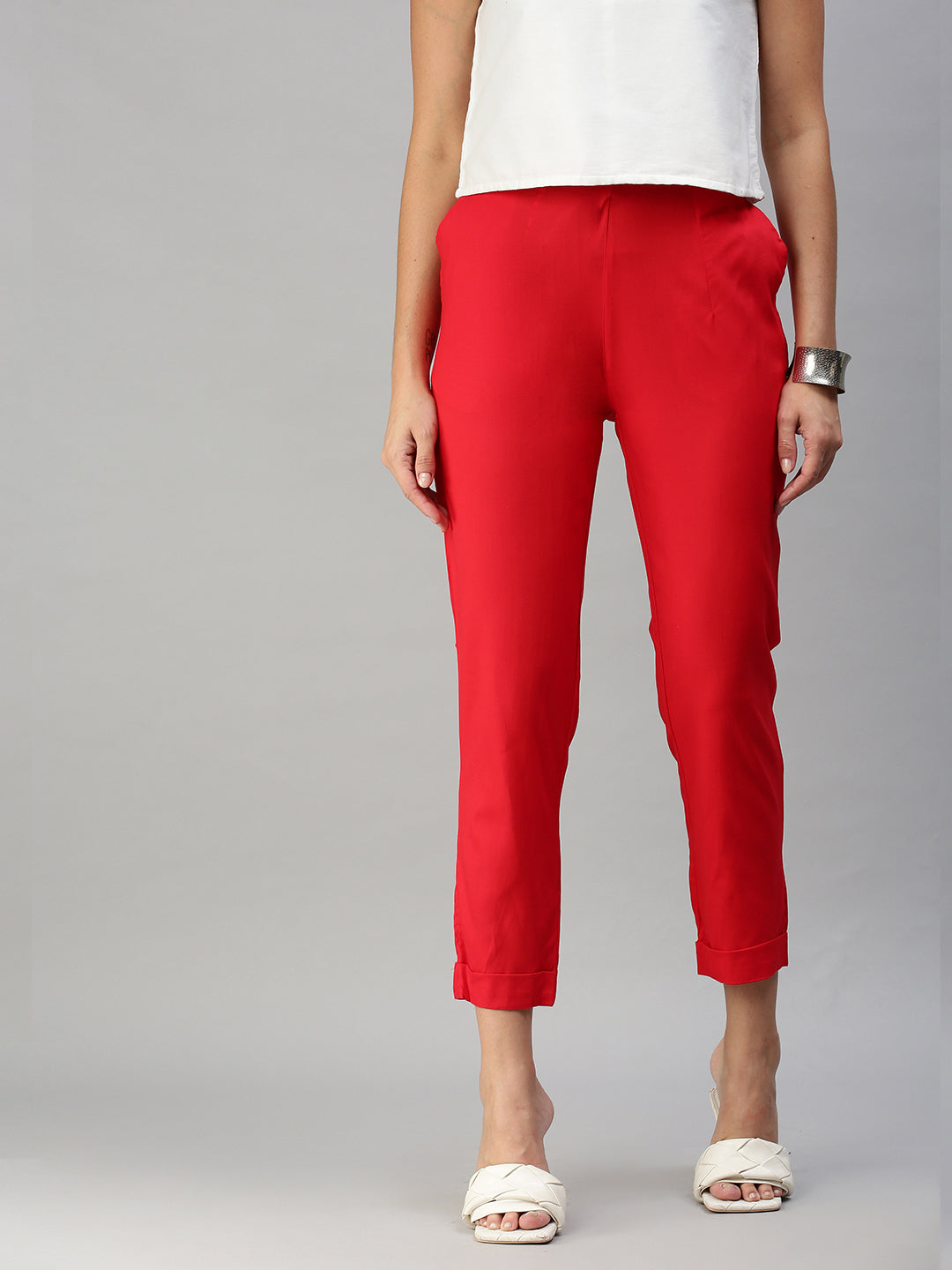 Combo: Black & Classic Red Cigarette Pants- Set of 2 – Thevasa