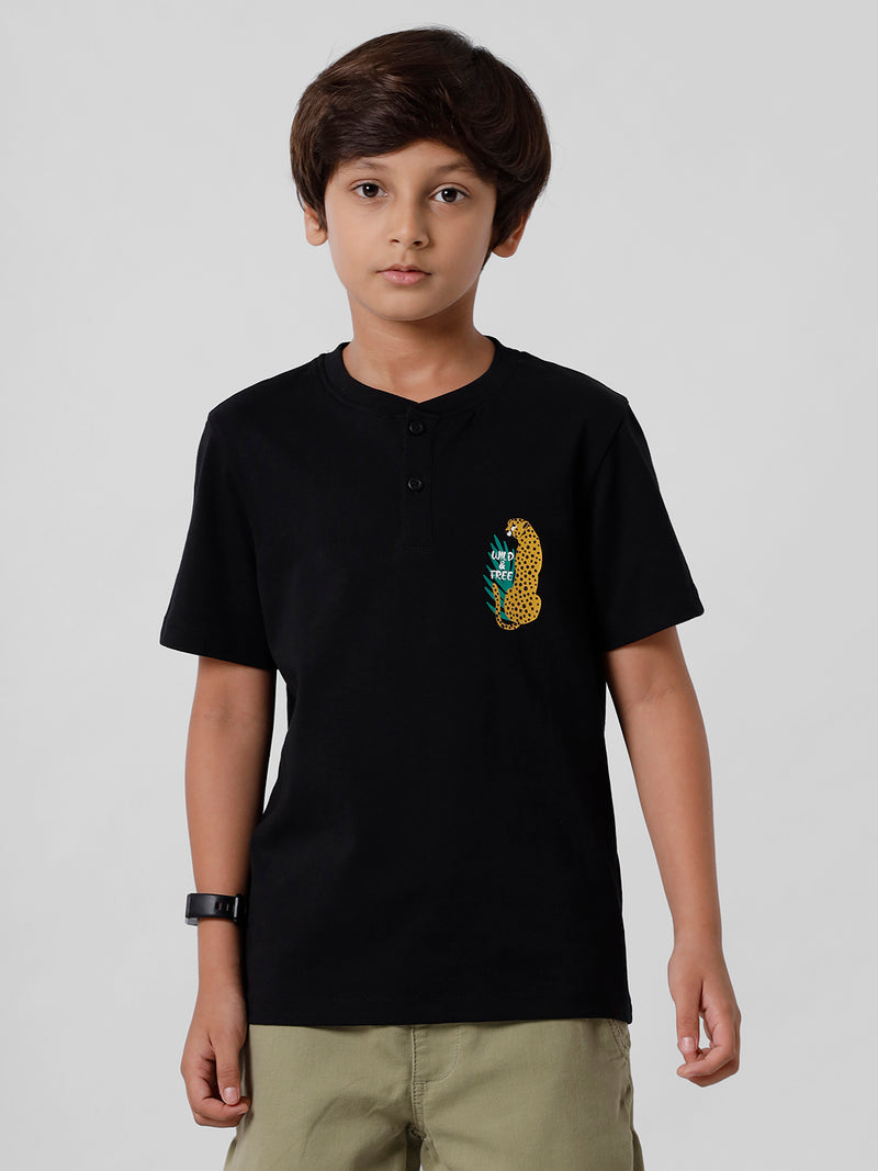 Kids - Boys Printed Half Sleeve T-Shirt Black