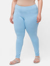 De Moza Ladies Plus Ankle Length Leggings Solid Cotton Sea Blue - De Moza