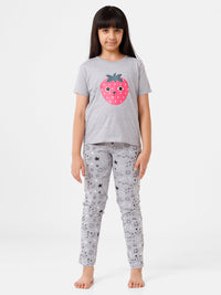 Kids – Girls Printed Pyjama Set Grey Melange