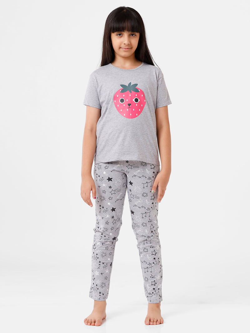 Kids – Girls Printed Pyjama Set Grey Melange